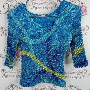 Cadie bubble top abstract artist style Blue and Yellow Textured Top